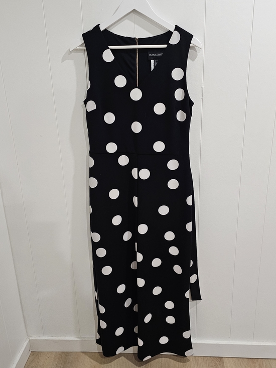 Frank Lyman Polka Dot Jumpsuit Size 8 Black White Wide Leg Belted Sleeveless Mad - Picture 4 of 11